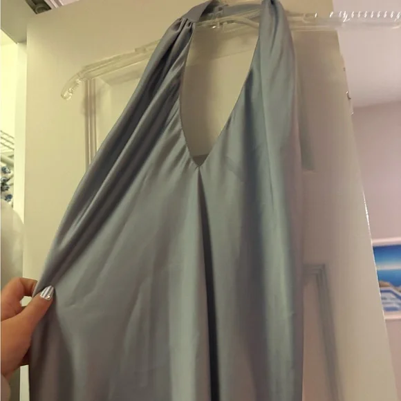 Show Me Your MuMu Light Blue Satin Twist-Halter Midi Dress - Picture 7 of 9